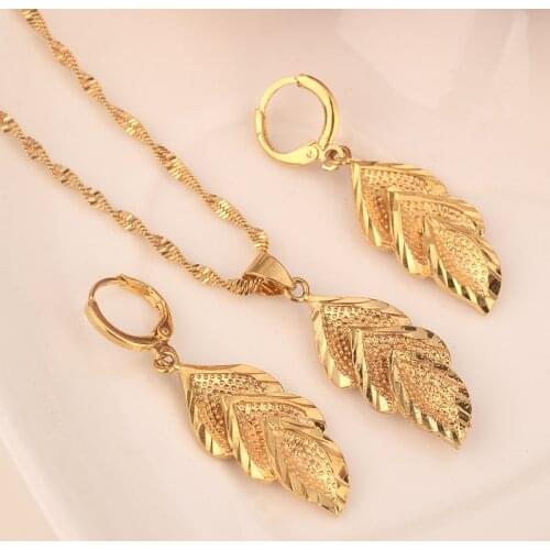 Gold Necklace Earring Set Women Party Gift big Leaf Jewelry Sets daily wear mother gift DIY charms women girls Fine Jewelry