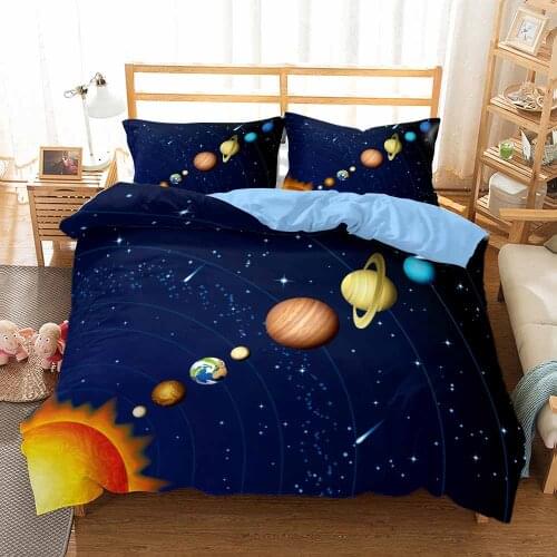 Space Planet 3D Bedding Set Luxury Duvet Cover Single Double Twin Queen 2/3pcs Outer Universe Themed Bedspread For Children Boy