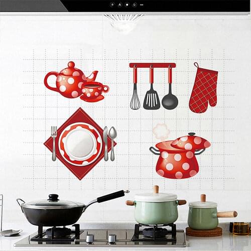 Creative China Red Kitchen Tools Wall Stickers Aluminum Foil Self Adhesive Wall Decal Waterproof Oil Proof Murals Home Decor
