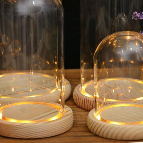 Clear Glass Display Dome with Wood Base Microlandscape Miniature Dollhouse DIY Holder Flower Preservation Vase Holder