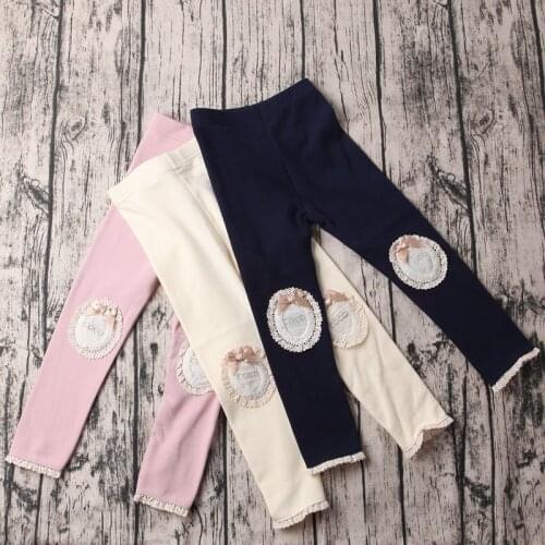 Hot Autumn Girls Legging Cute Lace Flower Baby Kids Pantyhose Pink Beige Cotton Slim Pants Solid Color Toddler Princess Leggings