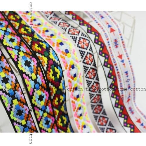 6yards/lot 2.5cm Ethnic Embroidered Jacquard Ribbons Trim DIY For Decoration Handcraft Apparel Sewing Headwear
