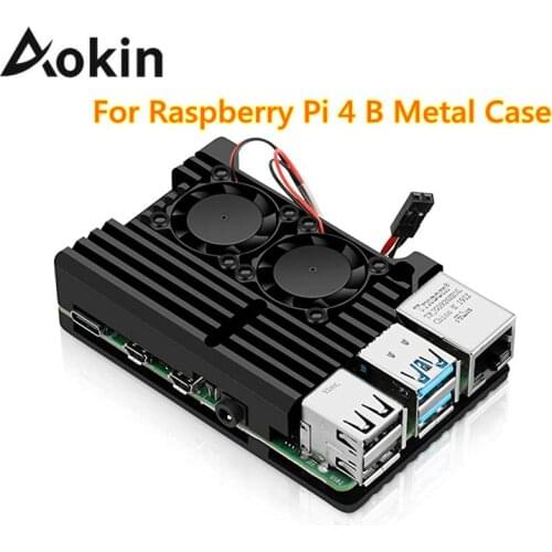 Aokin Raspberry Pi 4 Case Armor Metal with Dual Cooling Fan for RPI 4 B Aluminum Alloy Case Built-in Heatsink Rust Protection