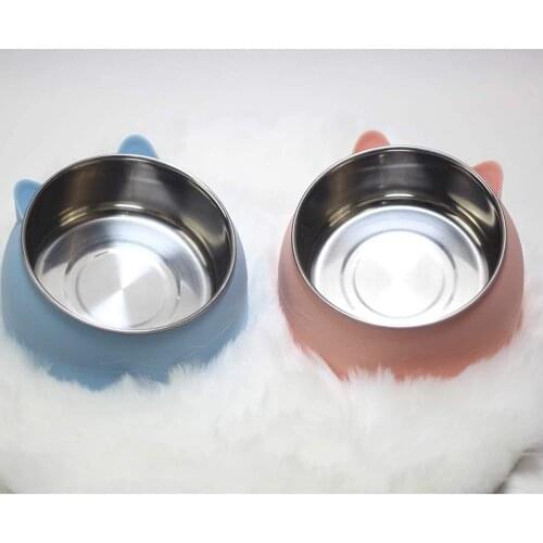 Pet Cat Ear Bowl Stianless Steel Liner Food Feeder Holder Inclined Neck Protection Design Kitten Puppy Feeding Bowl