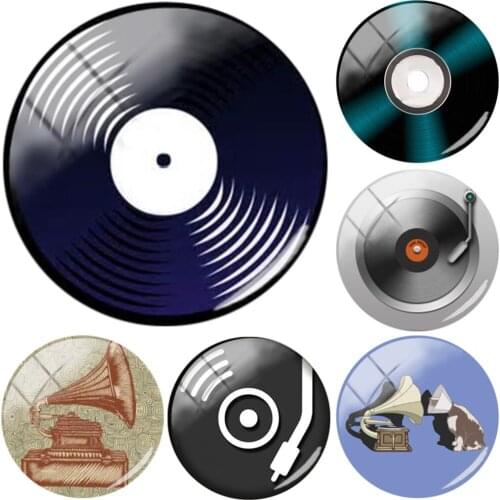 Fashion Compact Disc Picture Glass Cabochon Cover Beads 12mm-20mm Diy Ornament for Keychains Necklace