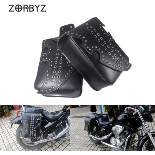 Motorcycle Black Saddle Bags Faux Leather Side Tool Bag Luggage Bags for Harley