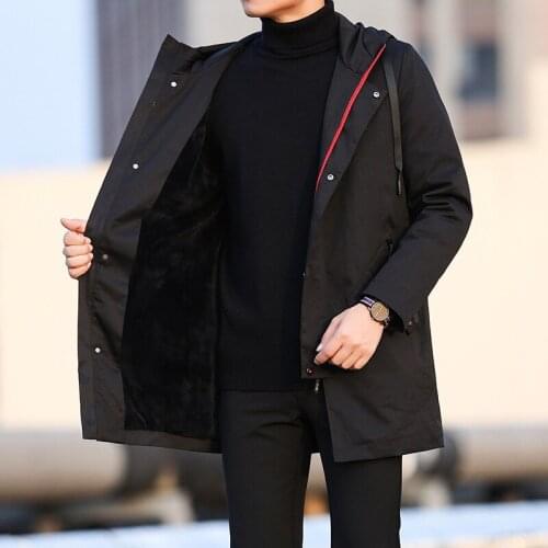 2019 winter in the new men long han edition youth leisure cotton-padded clothes big yards hooded fleece jacket coat male