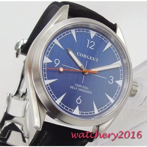 41mm Corgeut Blue Dial Stainless steel Case 21 Jewels Miyota Automatic Movement mens Watch
