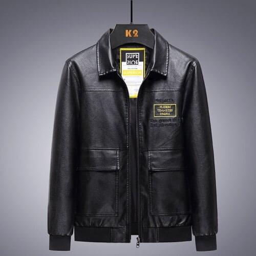 Mens Black Casual Motor Leather Jacket Coat M-8XL New Spring Embroidery PU Leather Jackets Vintage Outerwear Brand Clothing