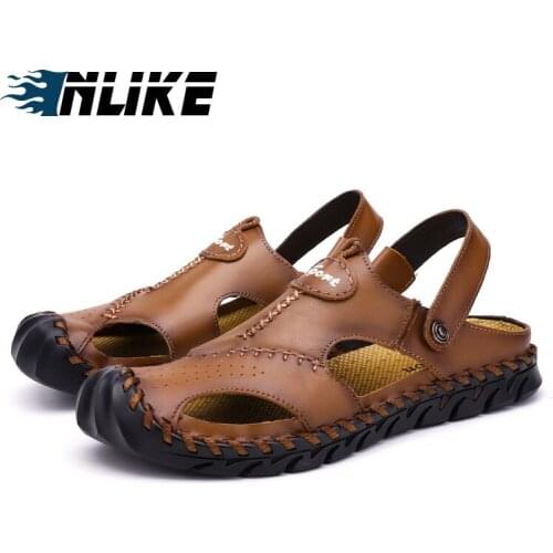 Big Size Summer Beach Breathable Men Sandals Genuine Leather Casual Leather Flat Sandals