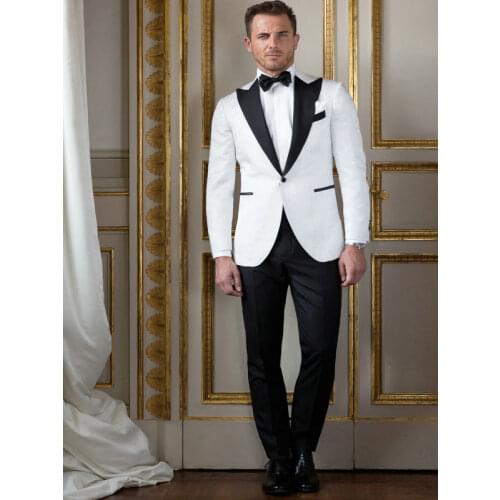 New Arrival Slim Fit Custom Made One Button White Mens Suits For Wedding Groom Suit Men Tuxedos Groomsmen (Jacket+Pant+Tie)