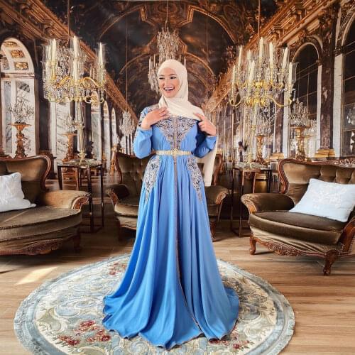 Sky Blue Elegant Simple Moroccan Caftan Evening Dress Special Occasion Formal Muslim Prom Lenght Floor Length A-Line Custom Made