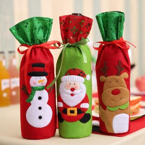 New Christmas Sequins Gift Bags Xmas Embroidery Wine Bottle Bag Old Man Snowman Deer Bag Hotel Table Decoration New Year 2020