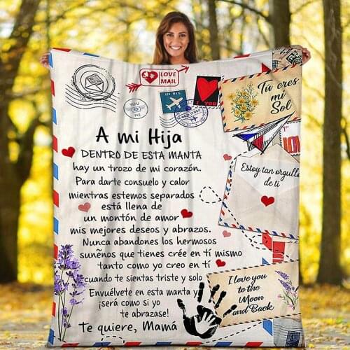 To My Daughter Message Letter Quilt Blanket Spanish Languages Print Flannel Blanket Home Textiles Bed Sofa Express Love Blanket