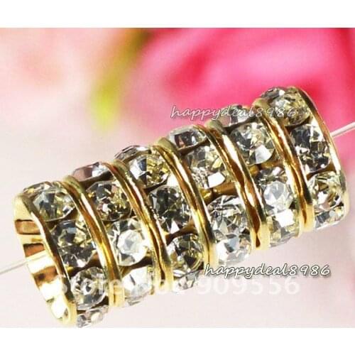 P57-8,wholesale! 8mm Gold-color rondelle Straight edge Grade A+ rhinestone spacer beads,high quality!100pcs/lot