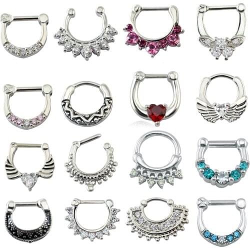 AOEDEJ Crystal Nose Septum Clicker Piercing Body Jewelry 16g Septum Clicker Mustache Septum Piercing Nose Rings Septo Clip On