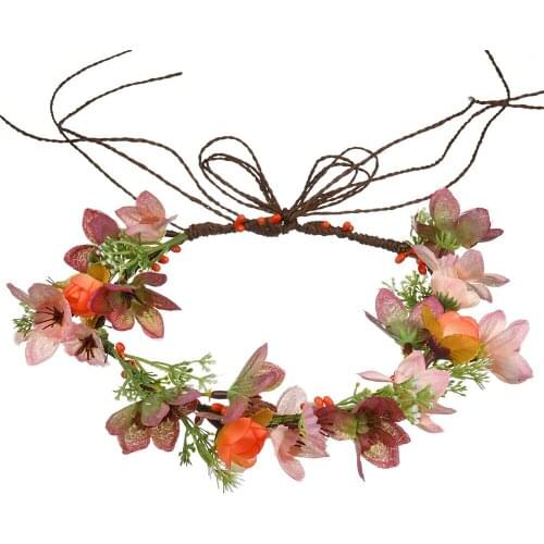 Rattan Ribbon Flower Crown Head Wreath Hairband Romantic Bride Headdress Seaside Party Wedding Hair Accessories for Women Girls