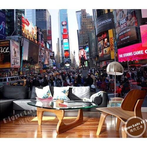 The custom 3D murals,New Yorks times square building street view ,living room sofa TV wall bedroom wall paper