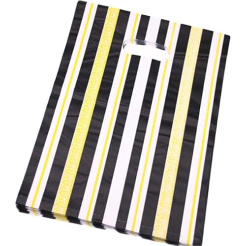 New Design Wholesale 100pcs/lot 25*35cm Large Plastic Shopping Bags With Gold Line Favor Jewelry Gift Box Packaging