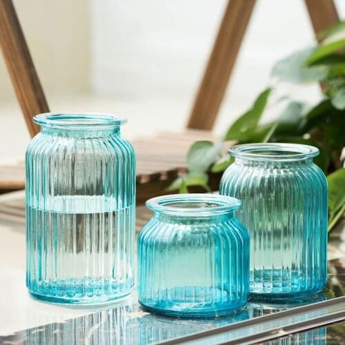 Modern Simple stripe colorful glass vase ornament plant vase flower bottle transparent hydroponic containers home decor