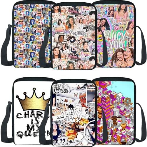 Charli Damelio Shoulder Bags 3D Ice Coffee Splatter Knapsack Teen Zipper Bag Fashion Messenger Bag Men Women Crossbody Rucksack