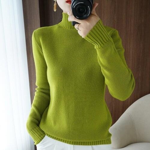New Women Warm Knitting Sweater Half High Collar Wool Pullover Autumn Winter Loose Large Size Bottom Sweater