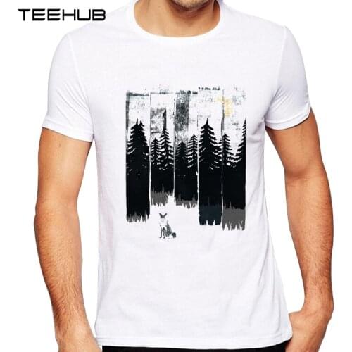 TEEHUB Mens New Fashion Fox in the Wild Night Design Short Sleeve T-Shirt Cool Printed Tops Hipster Tee Shirts