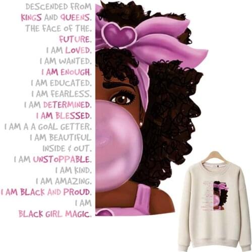 Bubble Black Girl Iron-On Transfer For Clothing A-Level Washable Woman T-Shirts Thermoadhesive Patches Cute Lady Clothes Sticker