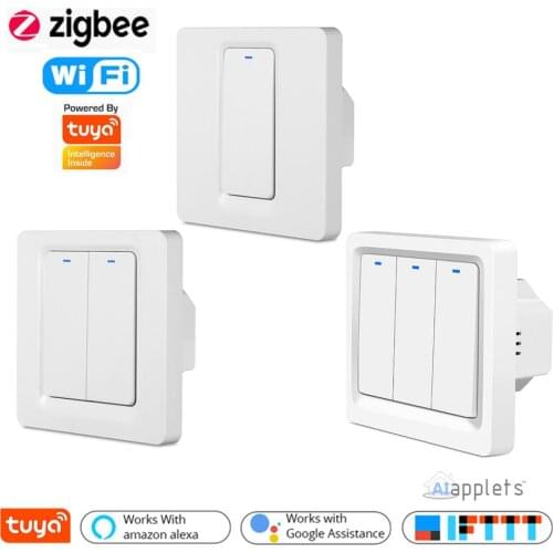 Tuya Smart Life WiFi ZigBee Smart light Switch EU Push Button Switch No Neutral 1/2/3 Gang Alexa Google Home IFTTT Voice Control