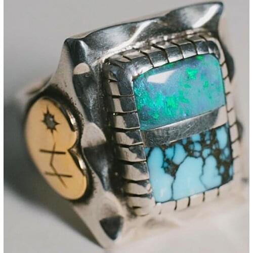 Unique 925 Sterling Silver Green Opal Turquoise Ring Mens Fashion 18K Gold Heart Engagement Wedding Rings