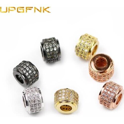 UPGFNK 2pcs 8mm White Zircon Geometric Cylinder Copper Spacer beads Crystal Charms Loose beads for Jewelry making bracelet DIY