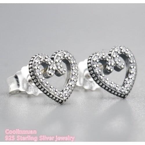 2019 Spring Original 925 Sterling Silver Heart Swirls Stud Earrings, Clear CZ Fashion Earrings for Women Fine Jewelry Gift