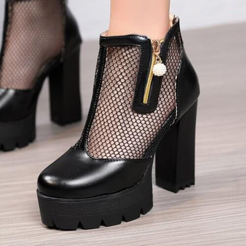 High Waterproof Platform Net Yarn Spring And Summer Cool Boots Super High Thick With Breathable Metal Zipper Ankle Boots