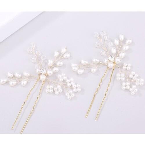 Pearl Gold Color Hairpins Wedding Hair Accessories Crystal Handmade Bridal Women Hair Jewelry Rhinestone Head Ornament