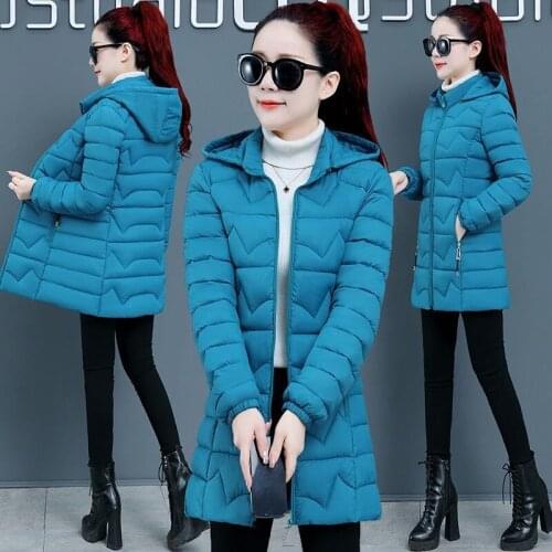 Women Winter Clothes Warm Coat Middle Long Parkas Fashion Slim Fit Hooded Womens Overcoat Casual Cotton Padded Jacket X692