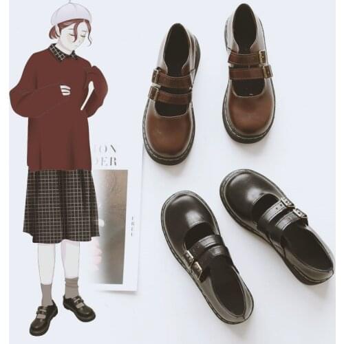 Fashion Buckle Strap Platform Oxford Leather Flats 2021 New Ladies Gothic Cute Loafers Lolita