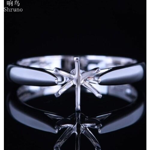Shruno Solid 14K White Gold AU585 Women Trendy Fine Jewelry Semi Mount Engagement Wedding Ring Setting Fit Round Cut 5.5-6.5mm