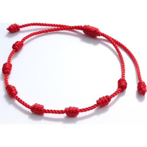 1PC Lucky Red String Bracelet 7 Knots Protection Rope Kabbalah Amulet Weave Bangle with Adjustable Clasp Men Women Gift