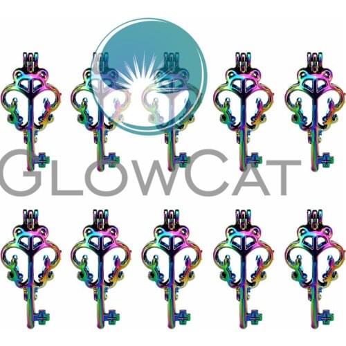 10x C54 Rainbow Key Bear Beads Cage Jewelry Making Perfume Essential Oil Diffuser Pearl Cage Locket Pendant