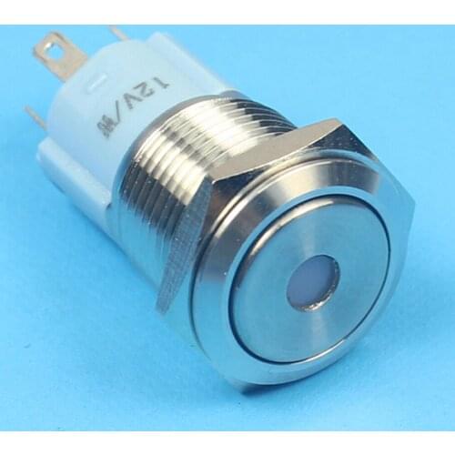 16mm Latching Dot Led Illuminated Light 1No1Nc Push Button Switch Metal Shell Push Button Switch Anti-Vandal Pin Terminal Silver