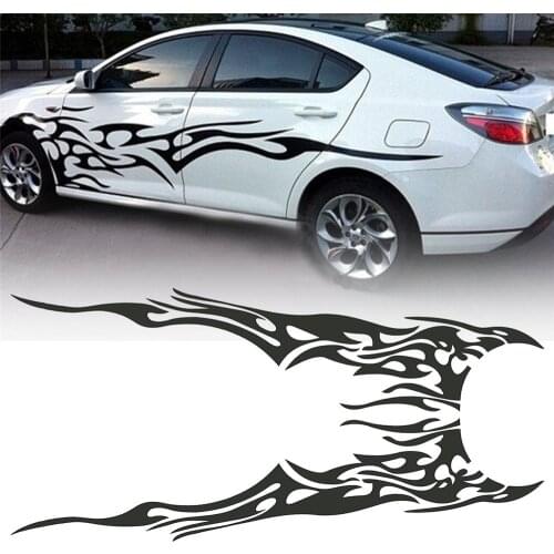 2pcs 210.5x48cm DIY Flame Graphics Vinyl Car Side Sticker Decal Waterproof Black