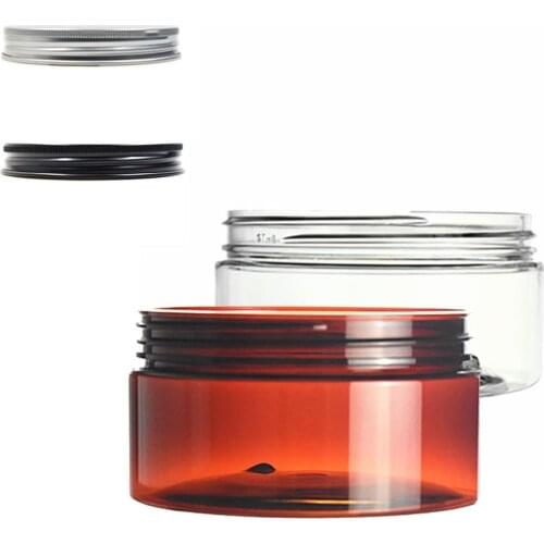 200ml clear/amber round pet jar bottle container with sliver/black aluminium cap lids for Cosmetic,food, Packaging