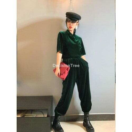 2021 lady chinese style hanfu sets elegant women hanfu top+pants set traditional oriental clothing retro cheongsam tang suit