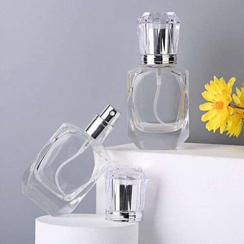 30ml Square Glass Perfume Essential Oil Bottle Empty Transparent Spray Roller Bottle Portable DIY Women Makeup Cosmetic Containe