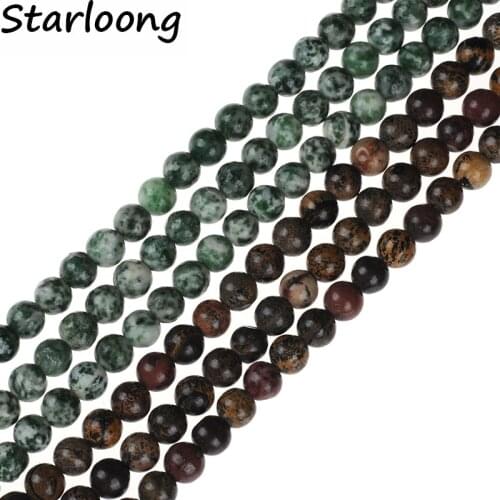 4-12mm Round Natural Grass Green Dot Stone Loose Strand Spacer Beads Pick Size 15" DIY for Bracelet Necklace Jewelry Making