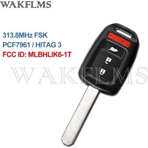4btns Remote Car Key 313.8Mhz For Honda CR-V HR-V 2015-2017 with PCF7961 HITAG 3 chip MLBHLIK6-1T