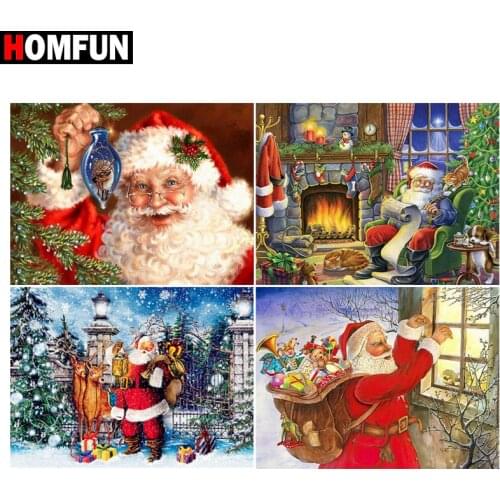 HOMFUN 5D Diamond Painting Full Drill Diamond Embroidery "Christmas santa house" Picture Of Rhinestone Handmade Home Decor