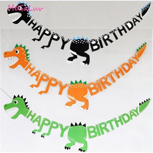 1.5M Happy Birthday Banner Garland Paper Dinosaur Hanging Flag Dinosaur Baby Shower Boy Birthday Party Decoration Supplies