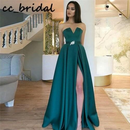 Shining Crystal Prom Dresses Long 2020 Sexy High Split Evening Dress For Women Elegant Satin vestido de formatura longo