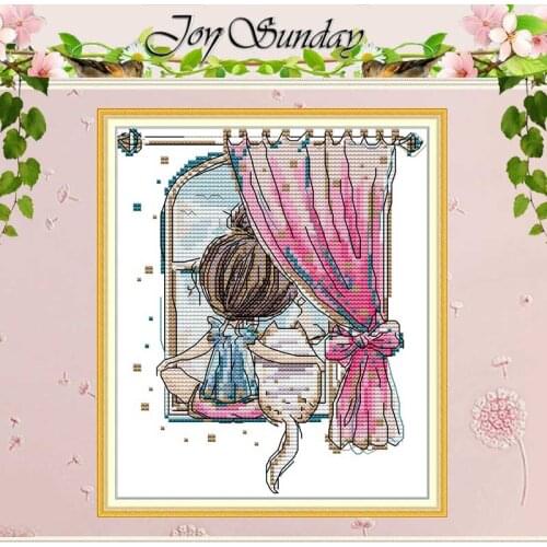 Little Girl and Fat Cat Counted Cross Stitch Handmade 11CT 14CT Printed Wholesale Cross Stitch Kits Embroidery for Needlework